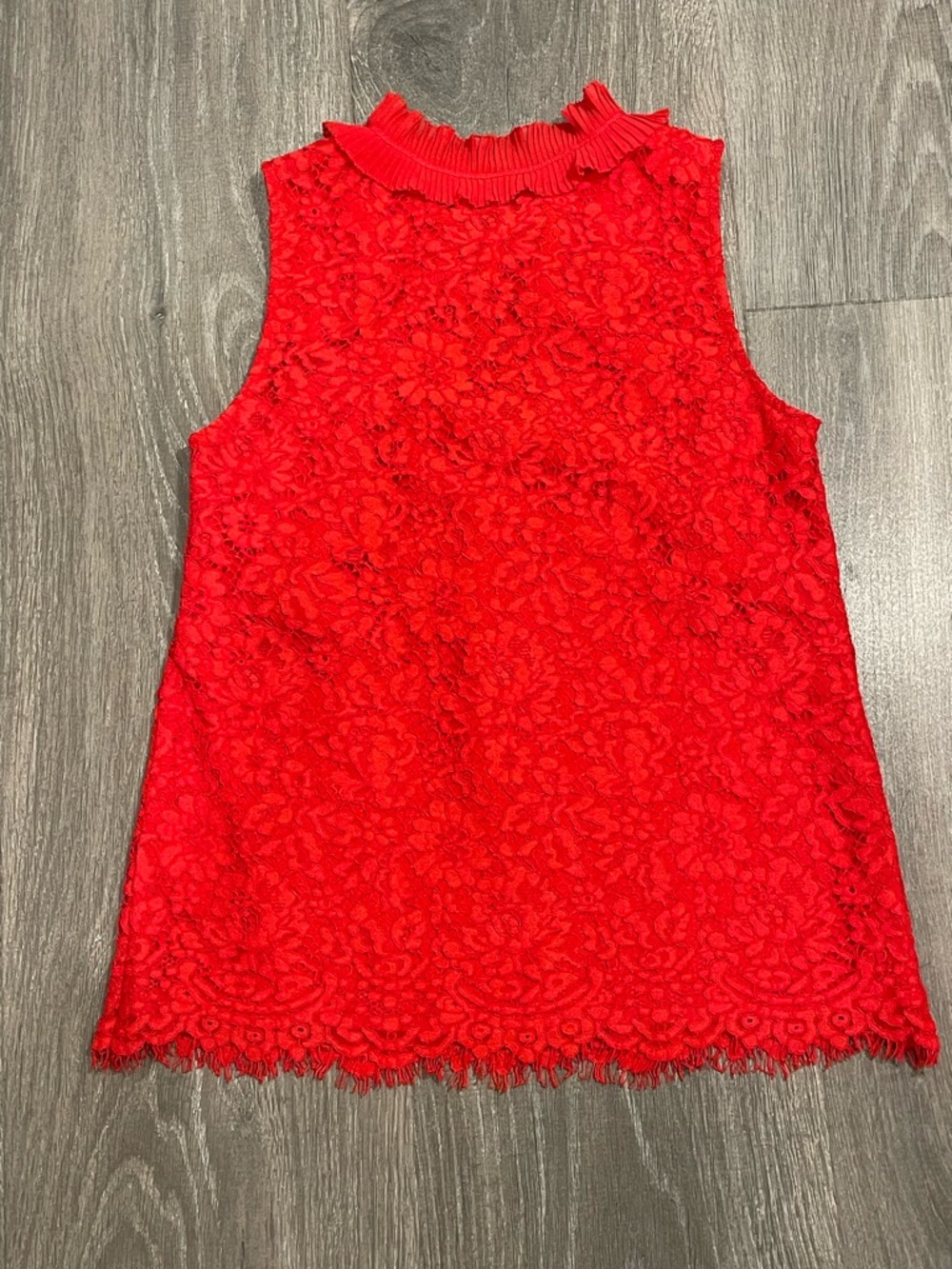 J. Crew Red Lace Ruffled Neck Shell - Picture 5 of 7